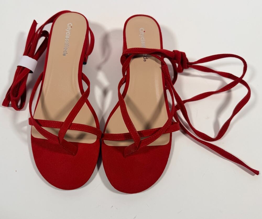 Classified Red Lace-Up Sandals – Size 10 – Low Block Heel